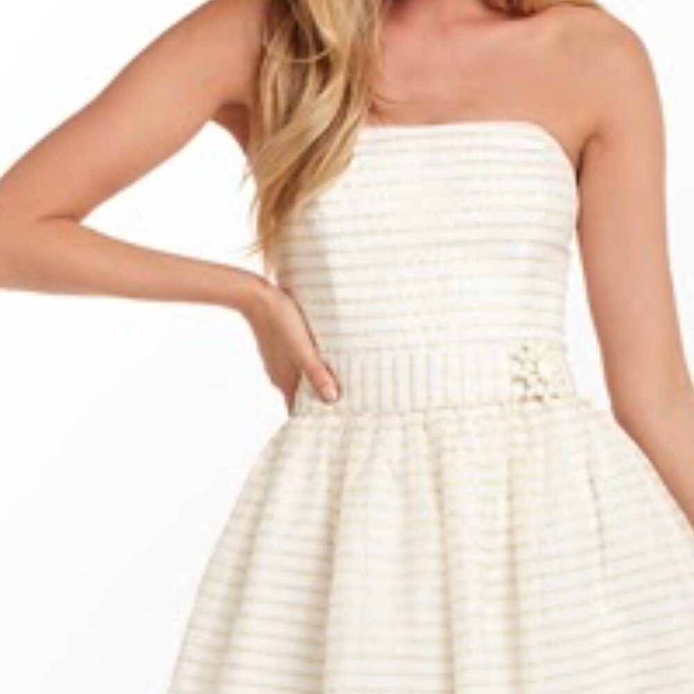 LILLY PULITZER White With Gold Threading Sweetheart Strapless Mini Dress Size 4 - Picture 3 of 10